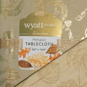 Gold Metallic Pumpkin Tablecloth & Coordinating Metallic Gold Leaf Napkins NWT